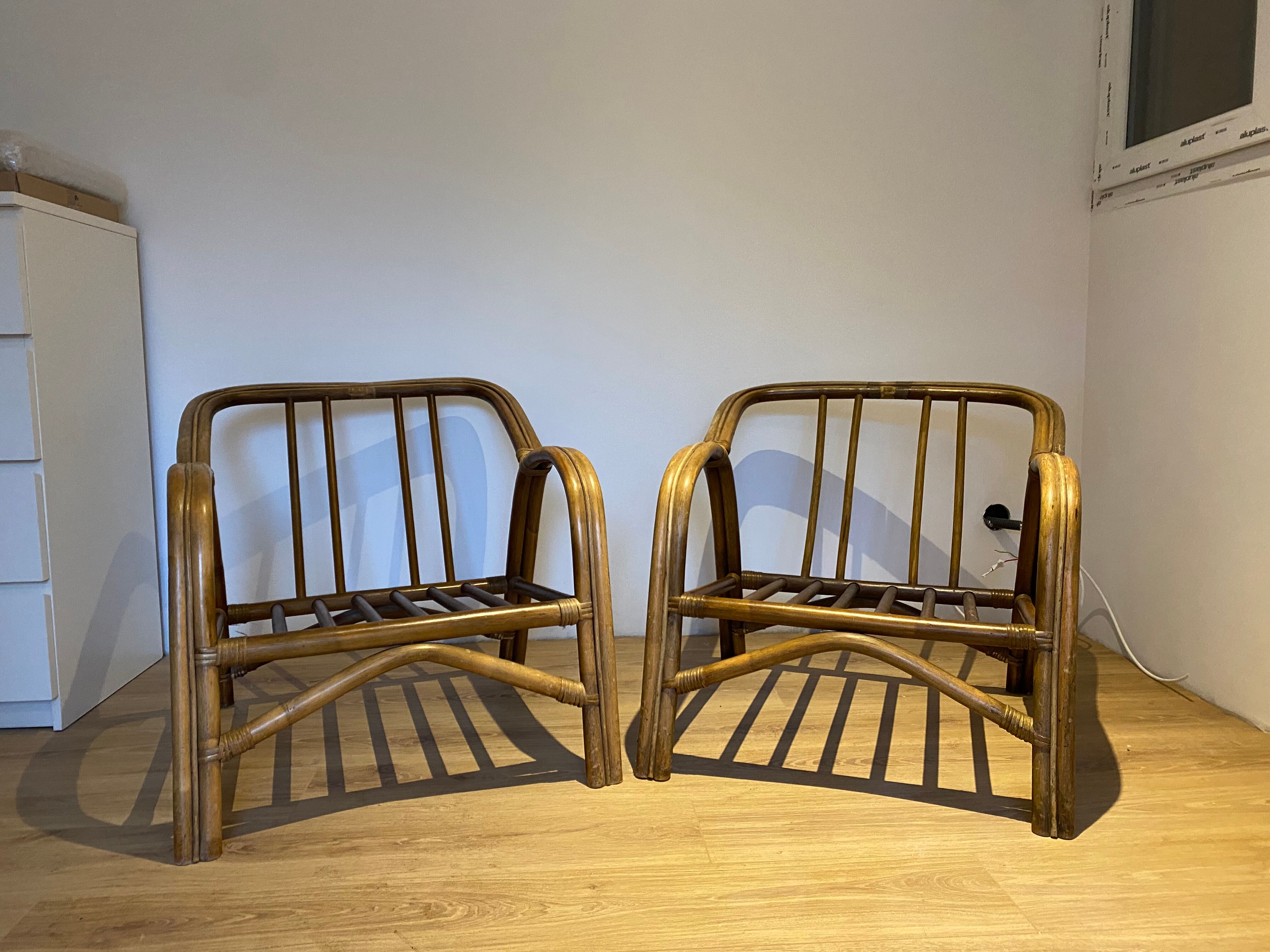 Pair of vintage rattan bamboo armchairs
