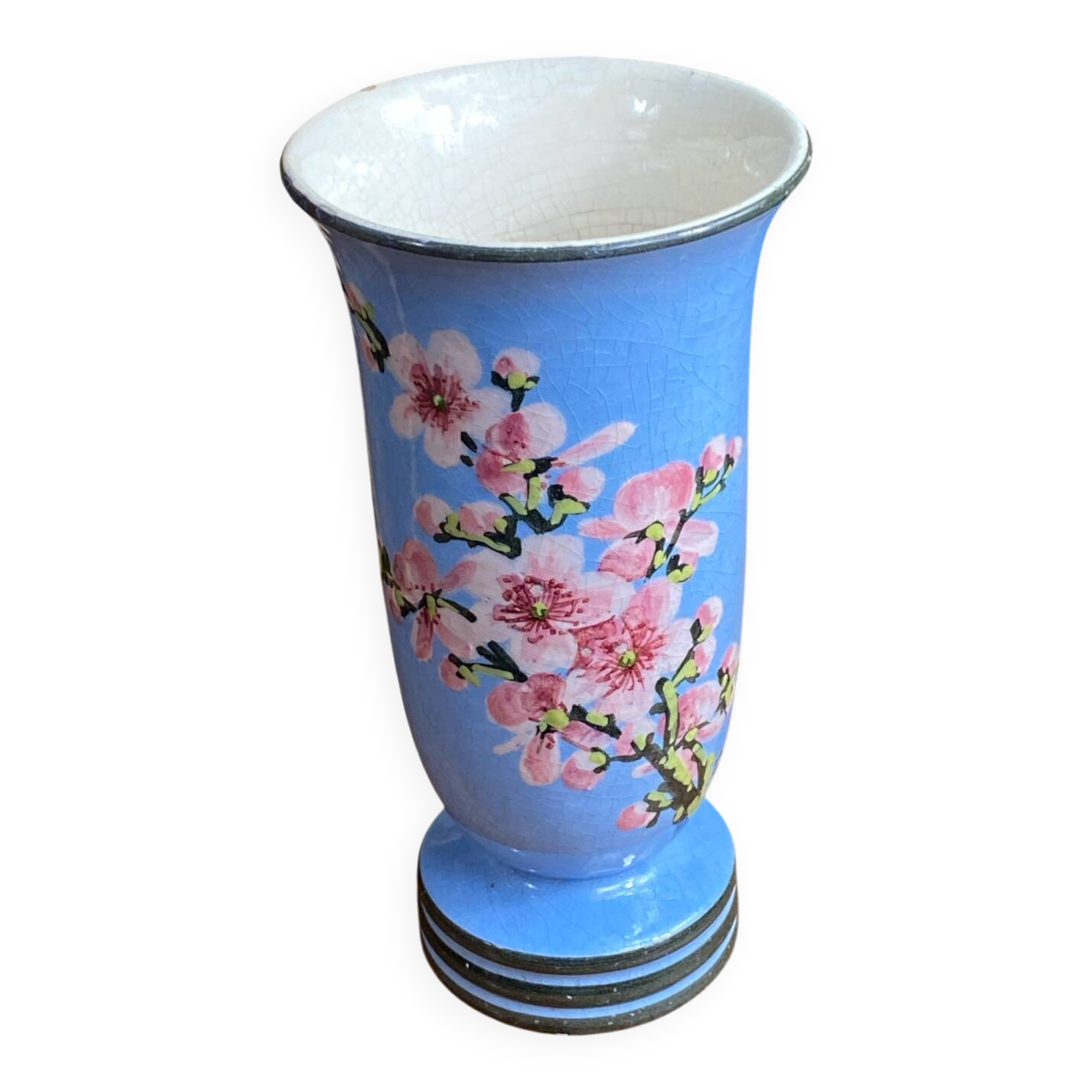 Ceramic vase, cherry blossom decoration, Pardi Vallauris