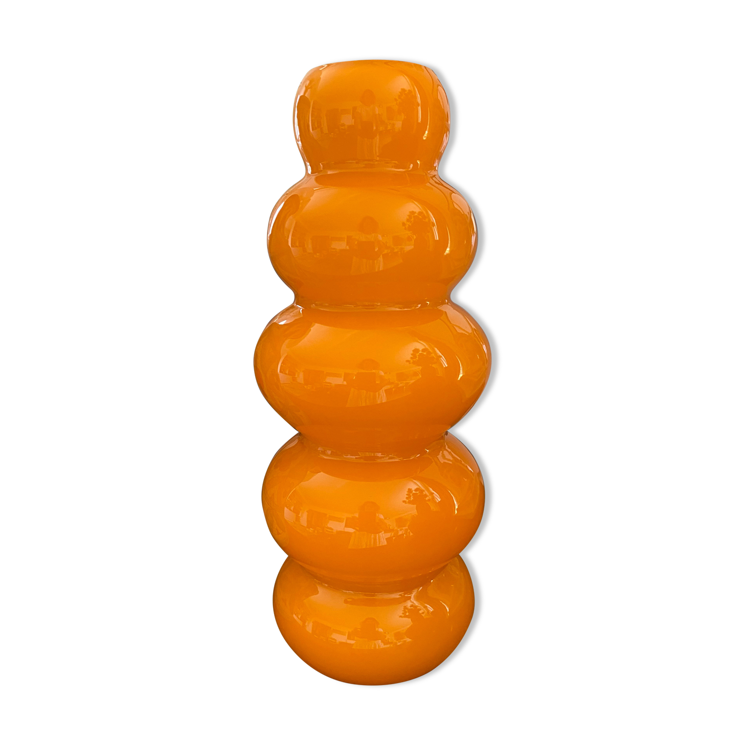 Vase bubble caterpillar orange glass double years 60 70