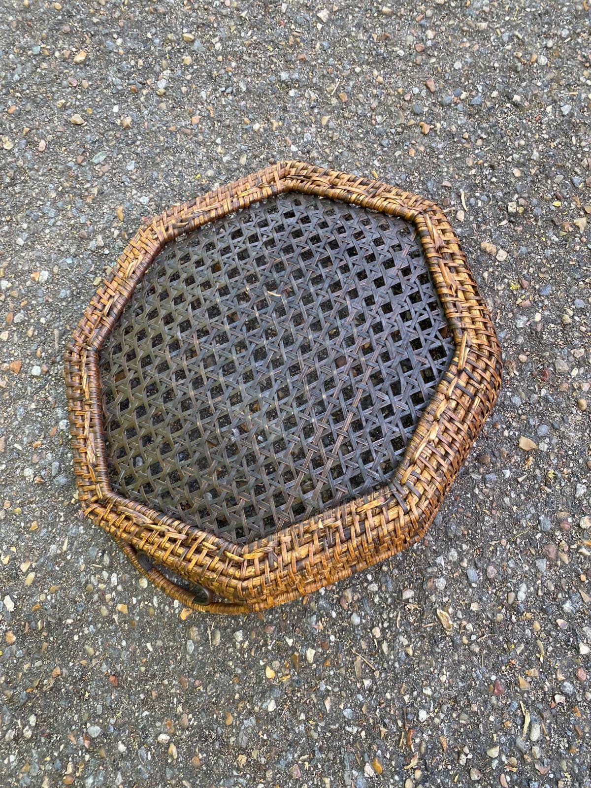 Hexagonal rattan and woven wicker breakfast tray