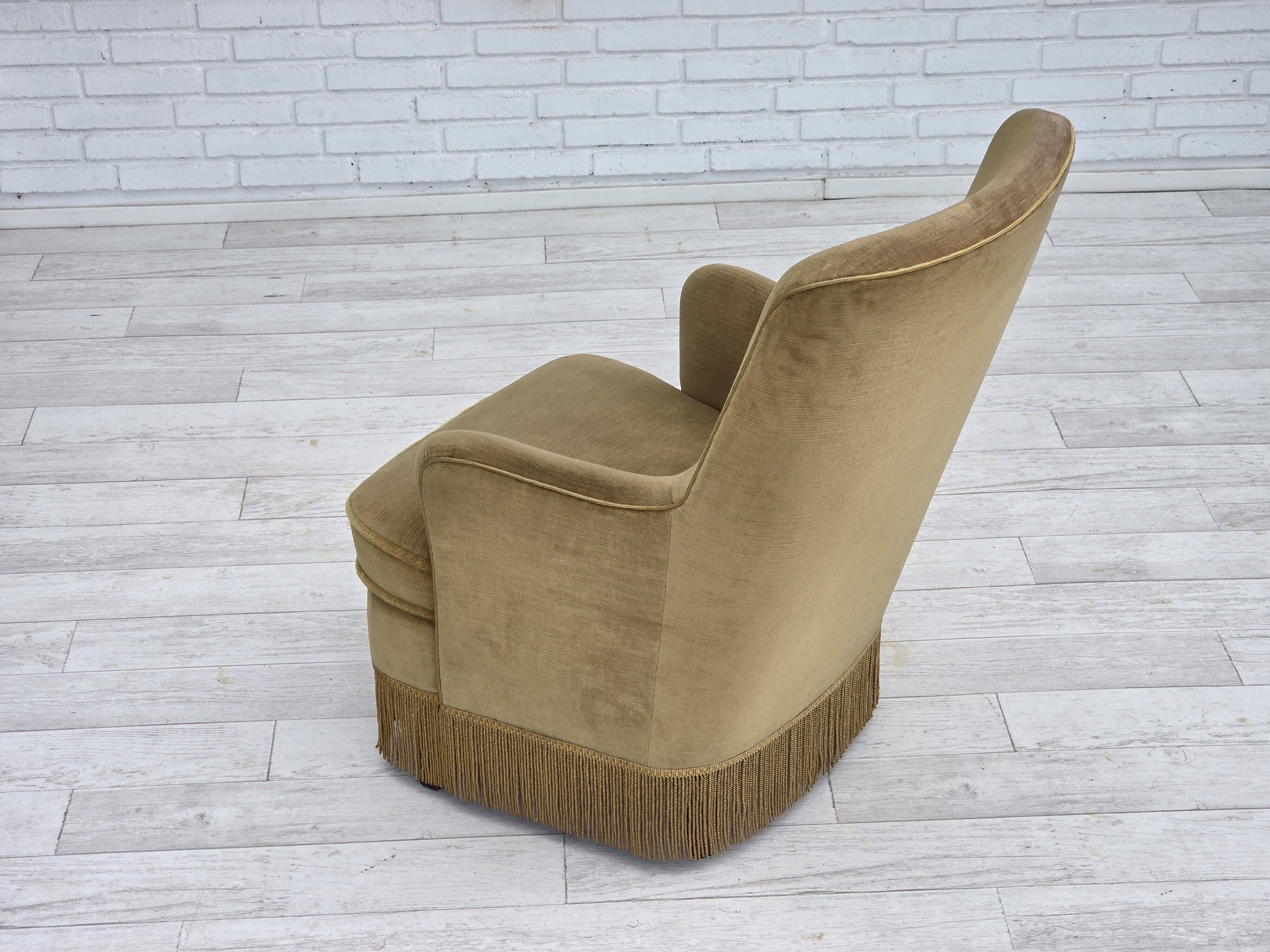 1970s, Danish highback back armchair, light green furniture velour.