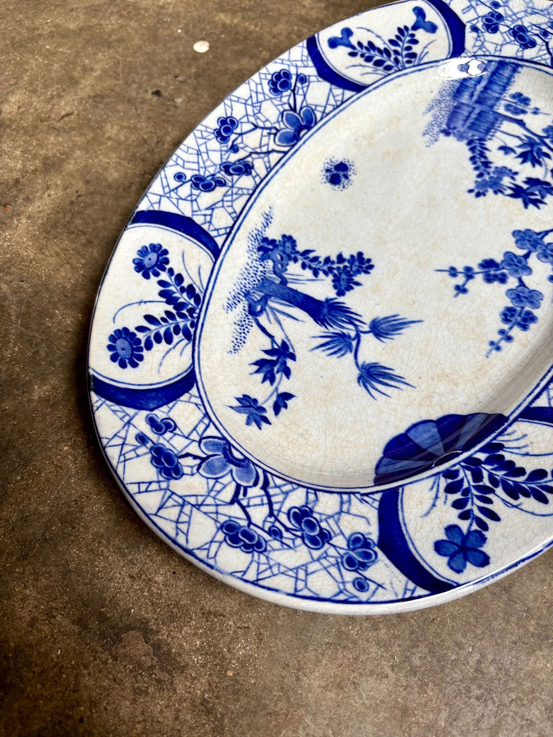 Oval dish Creil & Montereau in blue ironstone, "Japan" pattern.