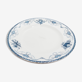 Assiette plate en terre de fer de Longwy modèle Lavoisier bleu