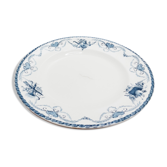 Assiette plate en terre de fer de Longwy modèle Lavoisier bleu