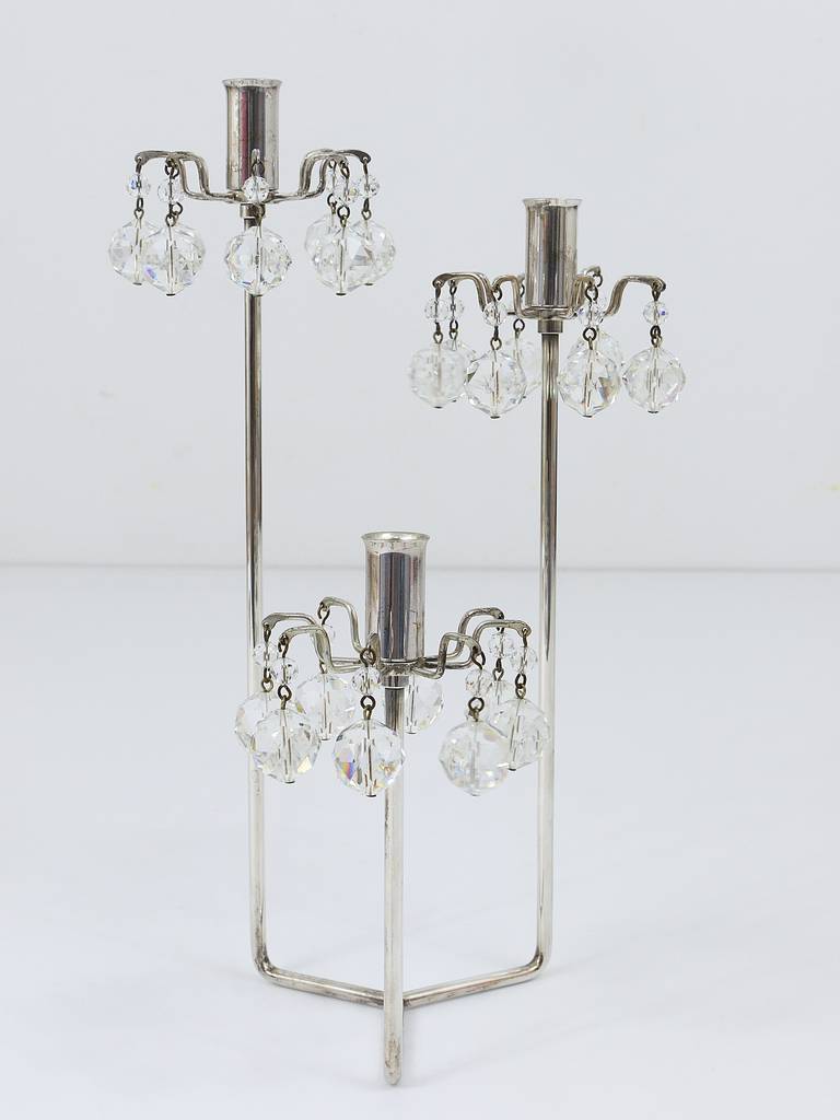 Silver-plated candlestick, faceted Swarovski crystals, Austria, 1960s