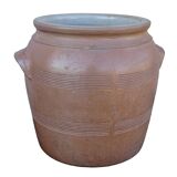 Grand pot à confit ancien en faïence française à glaçure brune salée