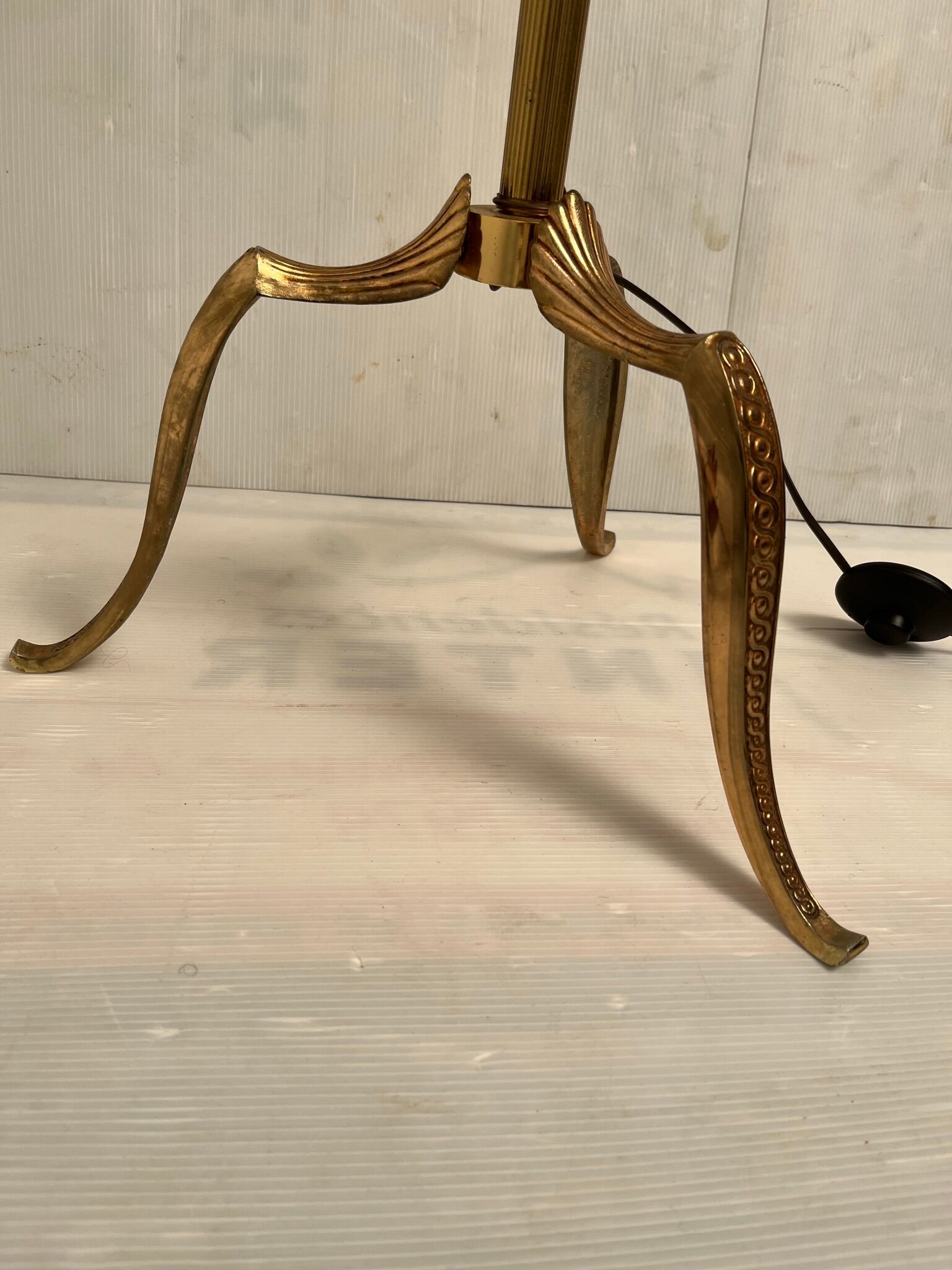 Vintage gilded brass tripod floor lamp