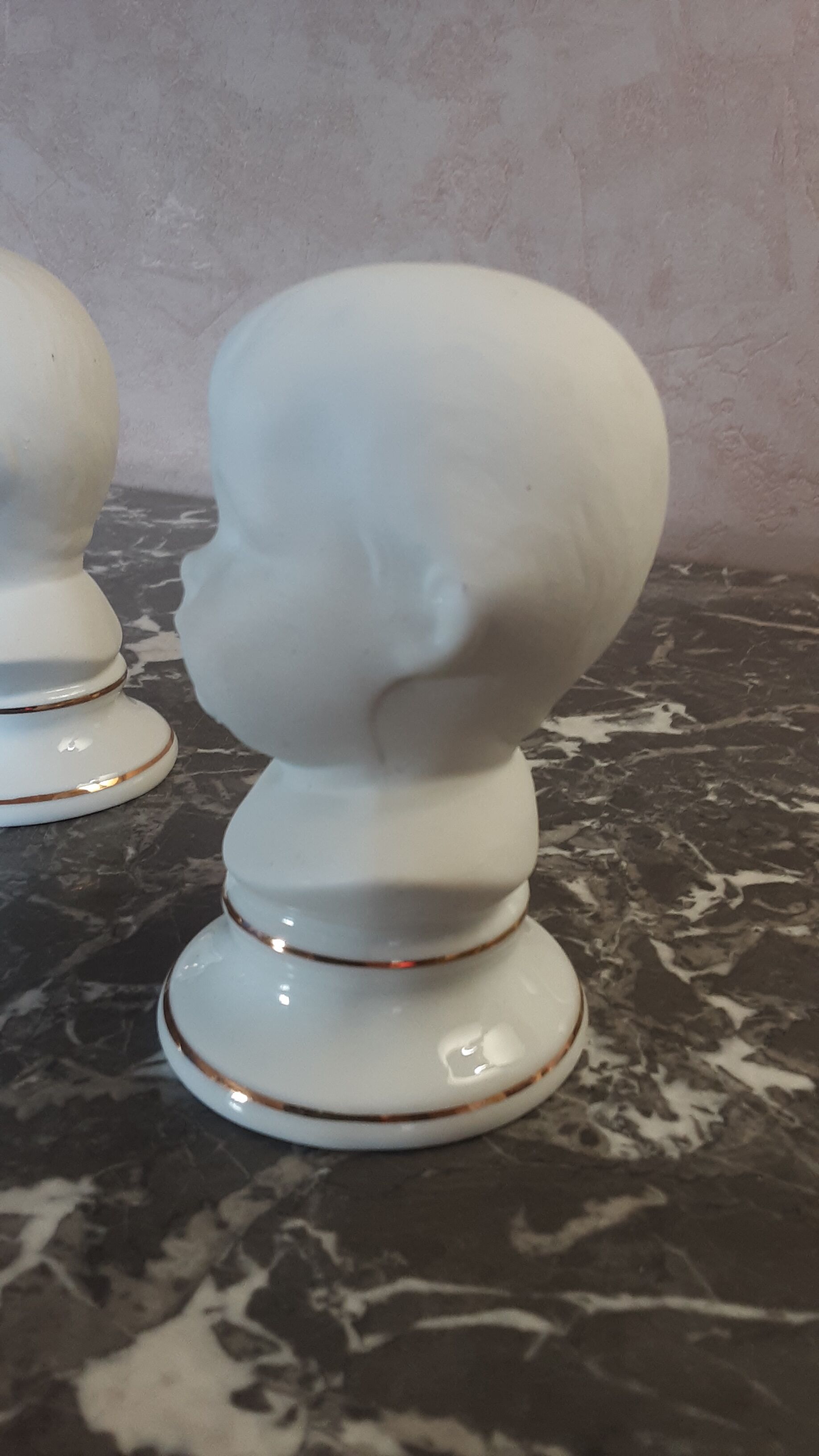 2 busts girl and boy - vintage porcelain biscuit