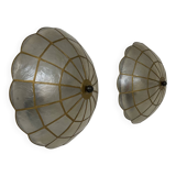 Paire d'applique vintage, nacre et laiton, France, 1980