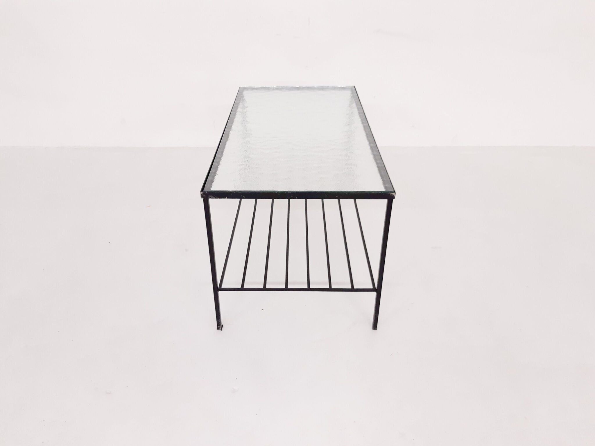 Mid-century modern minimalistic metal and glass coffee table