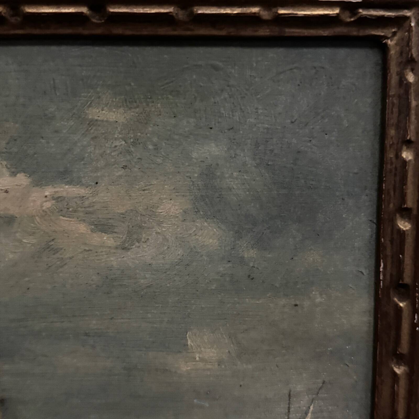 Oil on panel depicting a port from the early 20th century