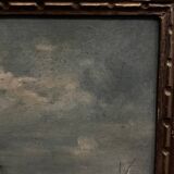 Oil on panel depicting a port from the early 20th century