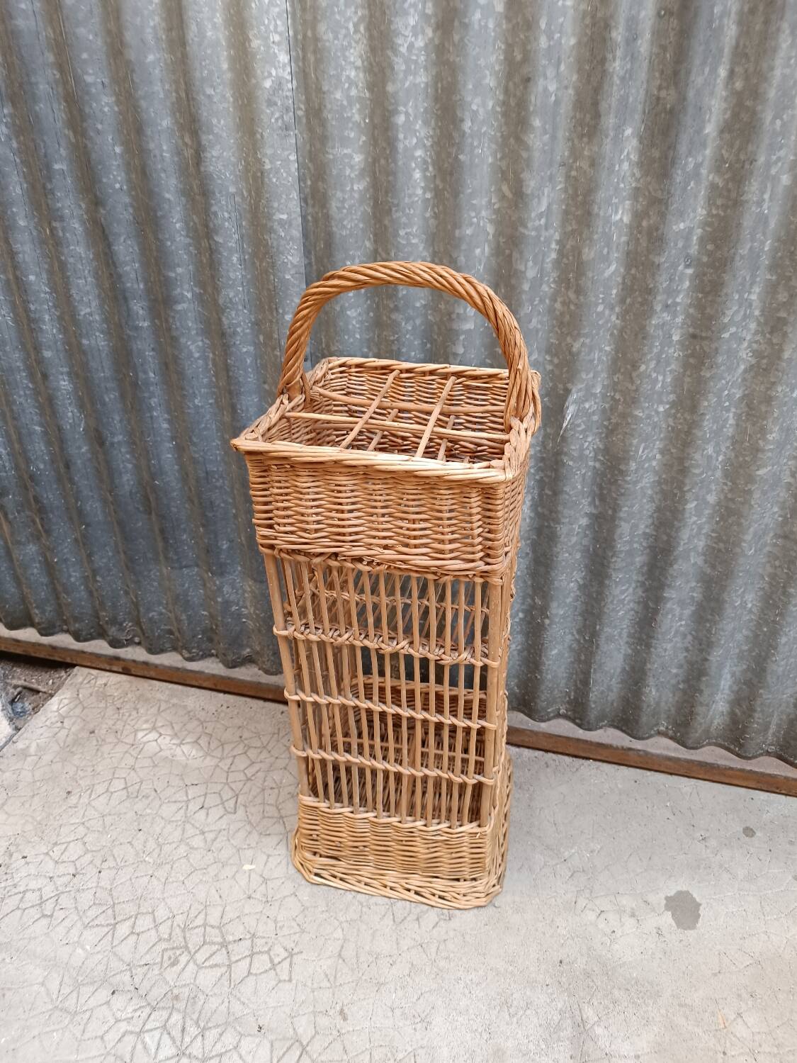 Vintage wicker bar basket bottle holder