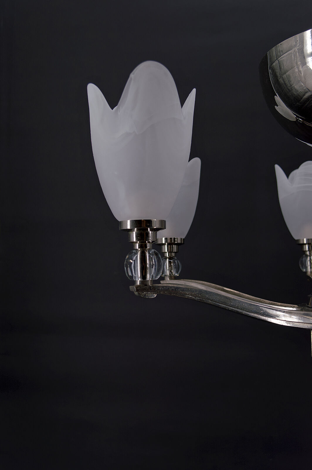 6-spoke Art Deco Modernist chrome chandelier, France, circa 1930