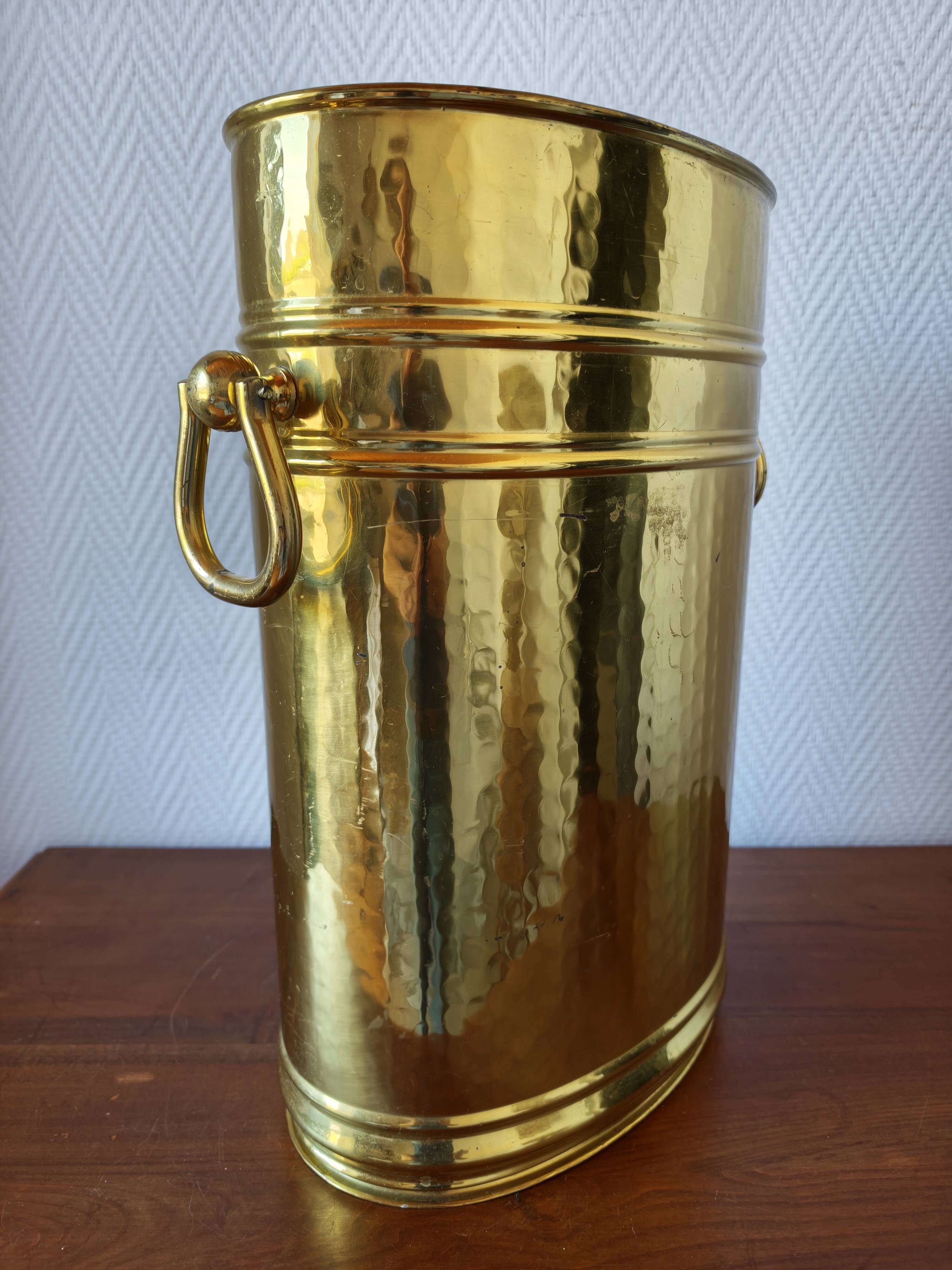 Vintage hammered brass umbrella stand – 1970s-80s