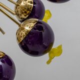 Italian Murano Glass and Brass Sputnik Chandelier, Yellow and Purple Sphere