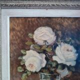 Oil on hardboard "Still life with bouquet of roses in a vase" anonymous Montparnasse frame