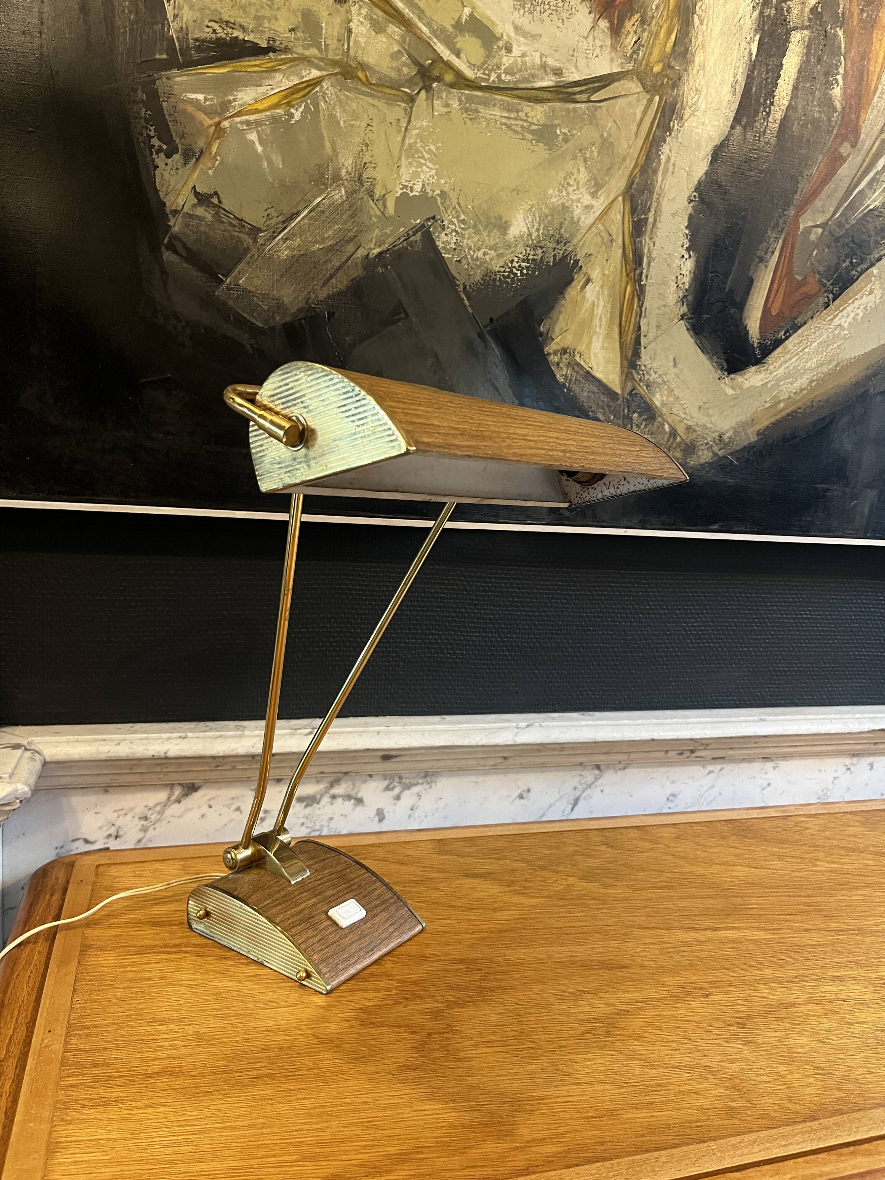 Lampe à poser ou de bureau (doré & brun) JUMO, design moderniste, ca 1945