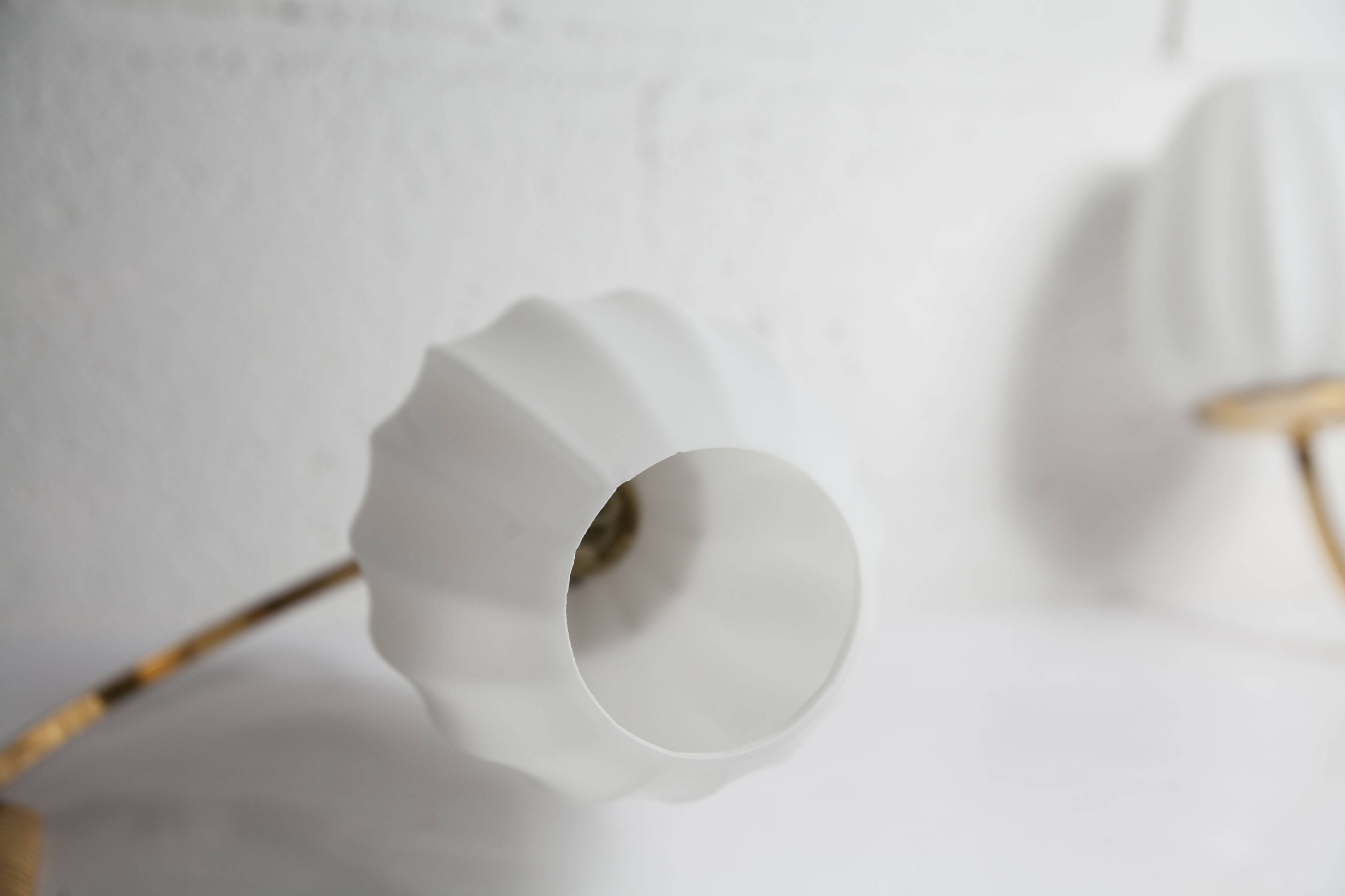 Pair of 1960 opaline and brass wall lights from Italy
