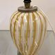 Elegant vintage Murano table lamp with swirled gold & white stripes, Italy 1980s