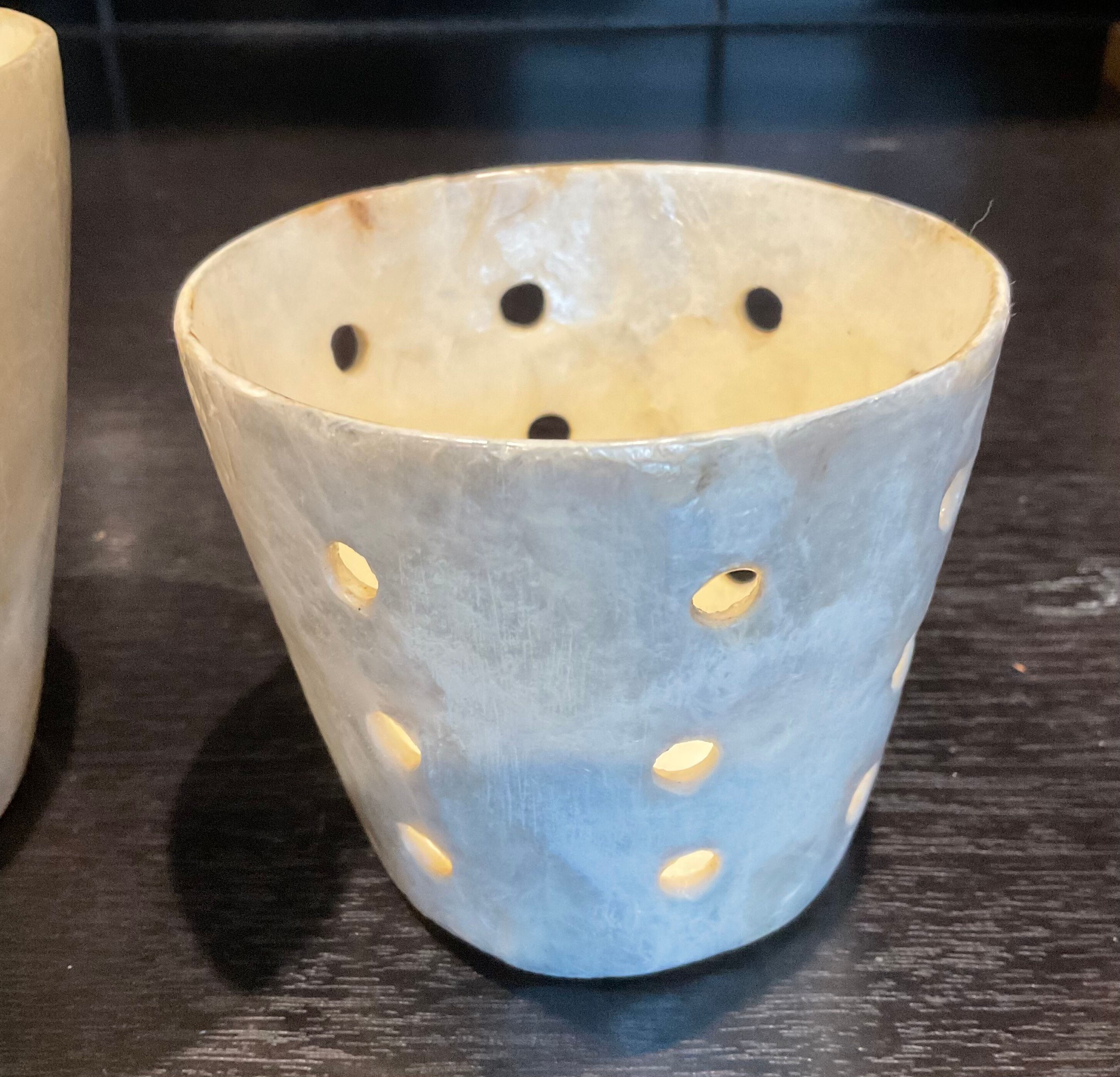 Duo Of 2 vintage mother-of-pearl pot covers