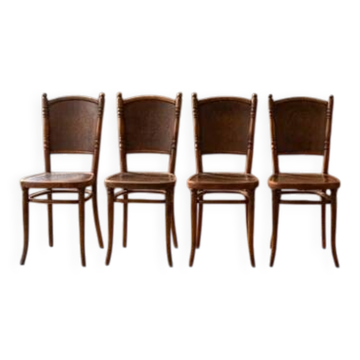 Set of four bentwood chairs by Jacob & Josef Kohn, embossed seats, mid-20th century, 40 × 49 × 95 cm