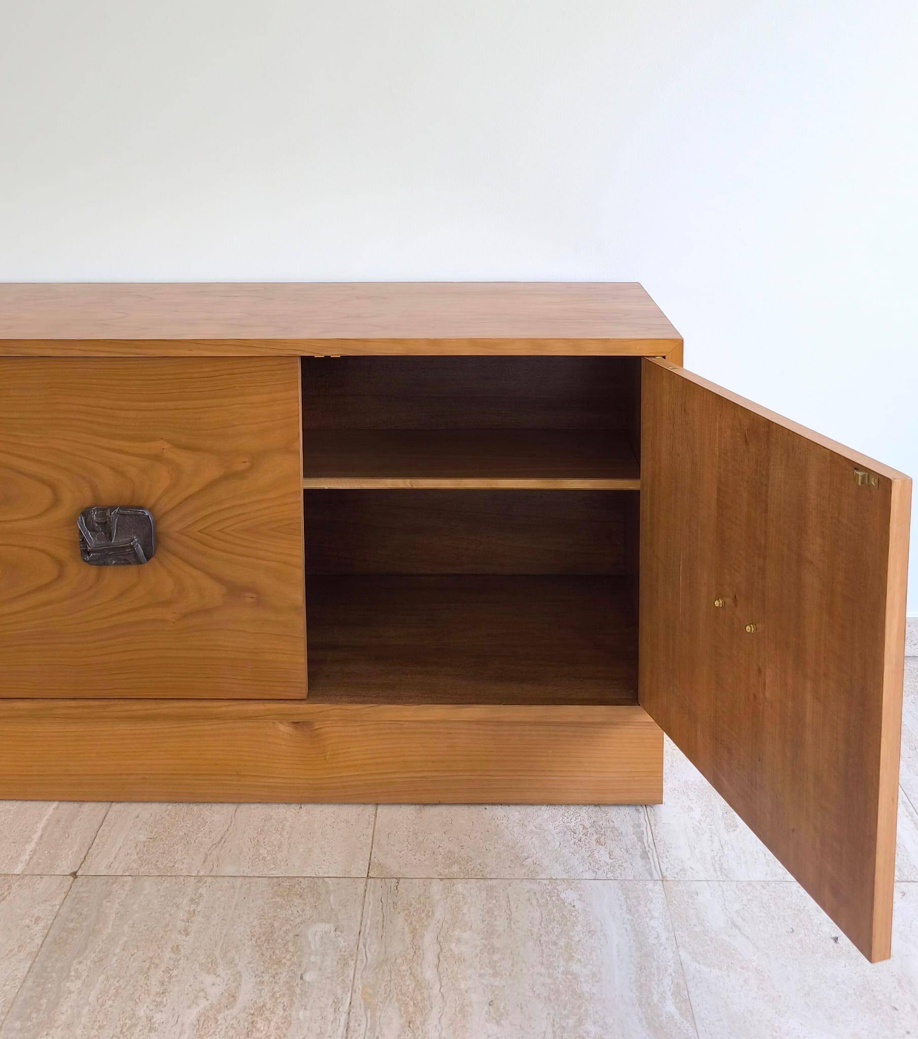 Italian Sideboard – Sculptural Wood with Bronze Handles, 1970s