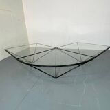 Table Basse Moderniste Furtive en Acier et Verre, Italie, années 1980