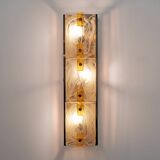Pair of Modern Sconces in Brass and Milk White Murano Glass and Amber Glass
