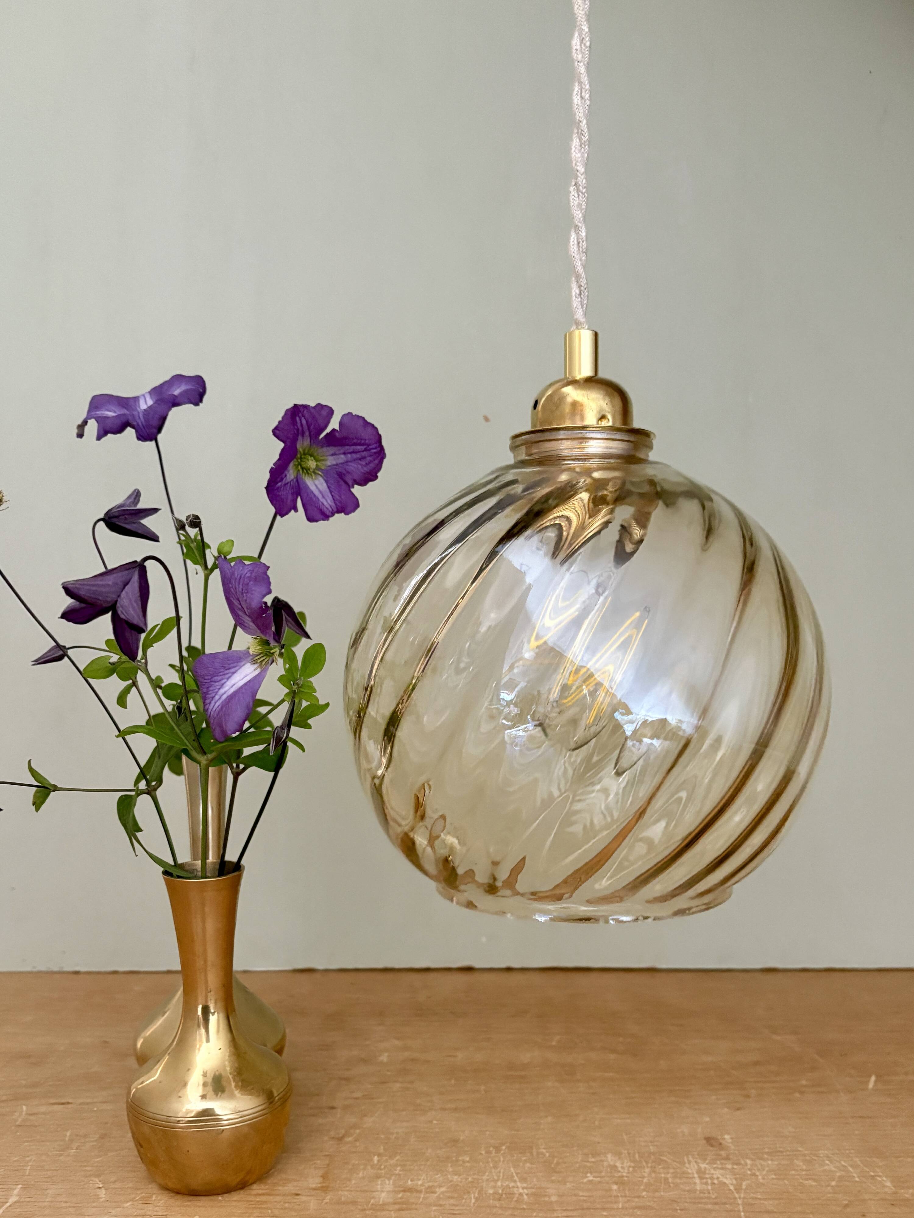 Vintage amber glass globe pendant light