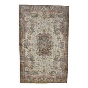 vintage madellion wool rug, Beige Brown Wool rug 6x10 large carpet