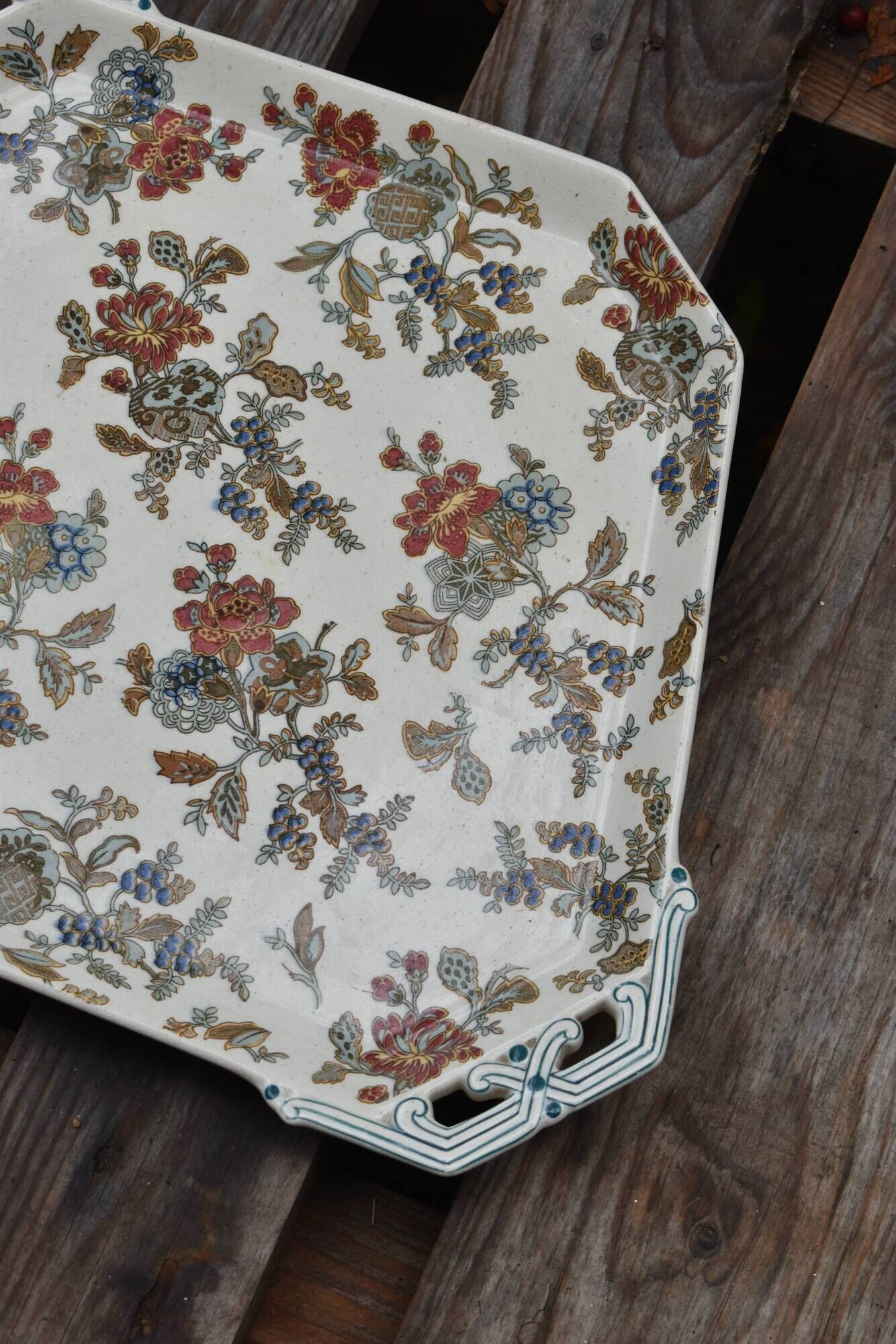Old hexagonal plate Sarreguemines model Hanoi 19th century