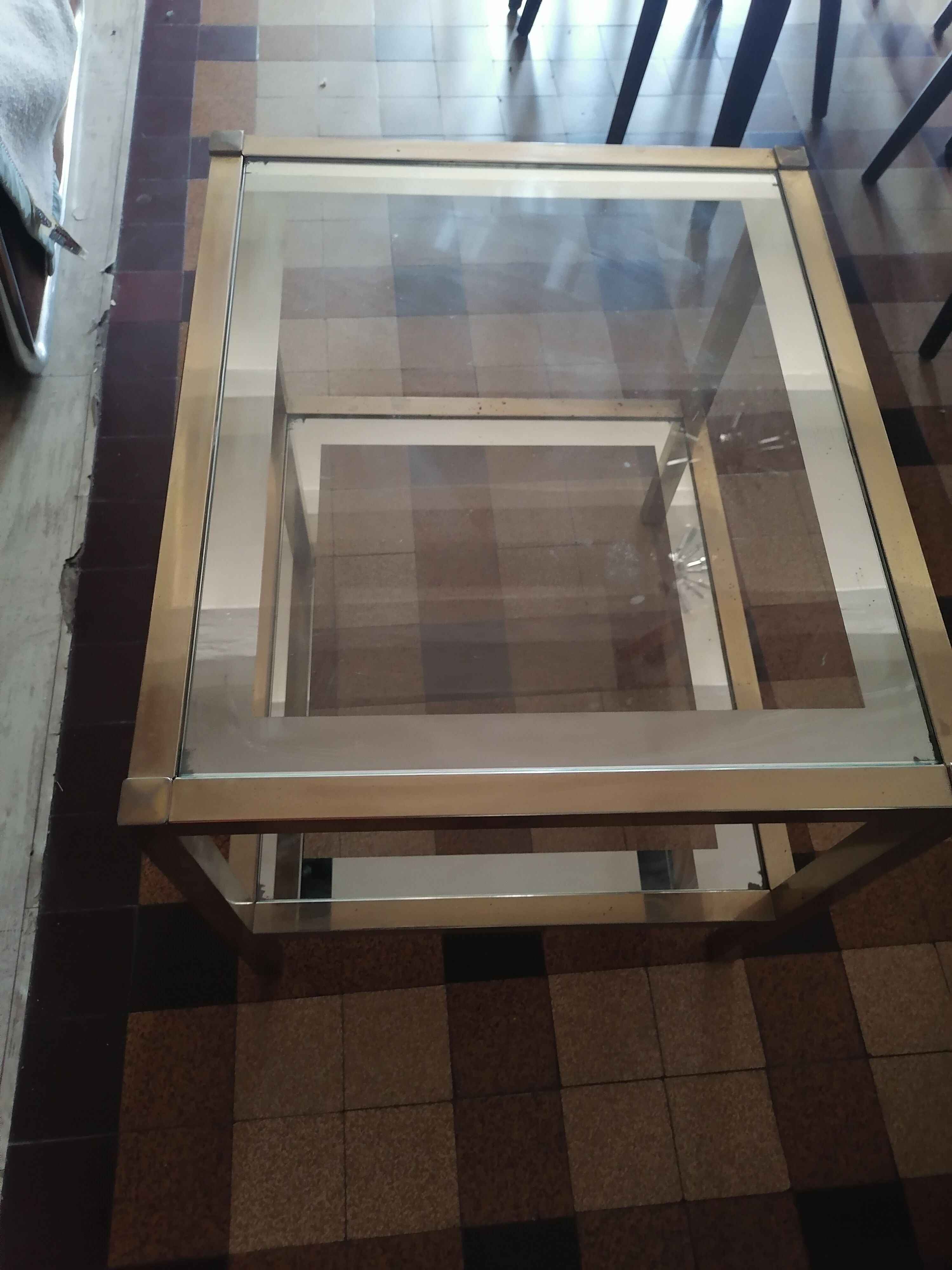 Side coffee table doree glass style Hollywood regency