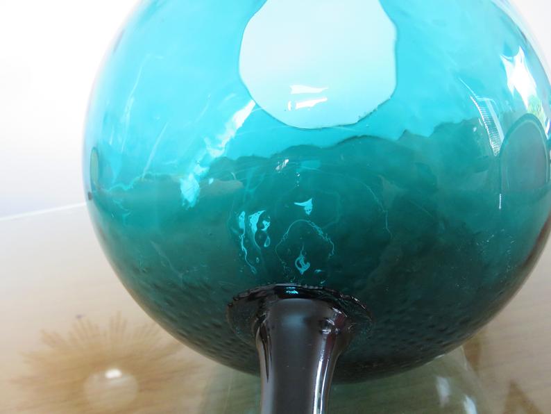 Vase Italy en verre bleu vert turquoise années 70 Selency