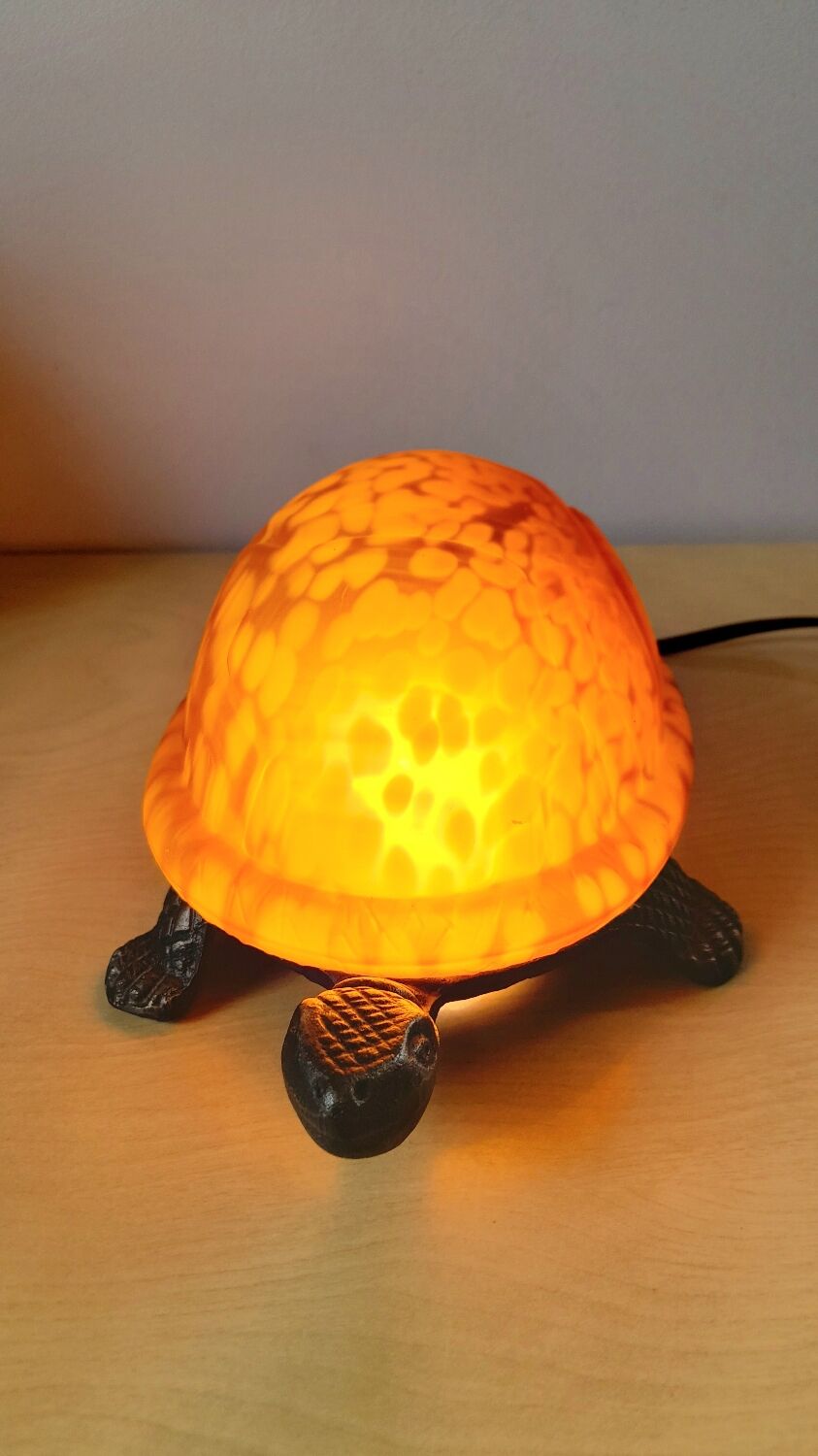 Glass and brass turtle lamp