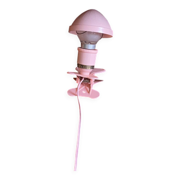 Small portable pink plastic mushroom clip-on lamp