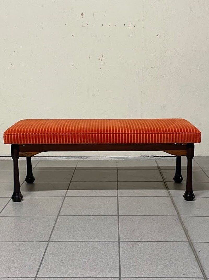 Panca in legno colorato e velluto a coste, anni '60