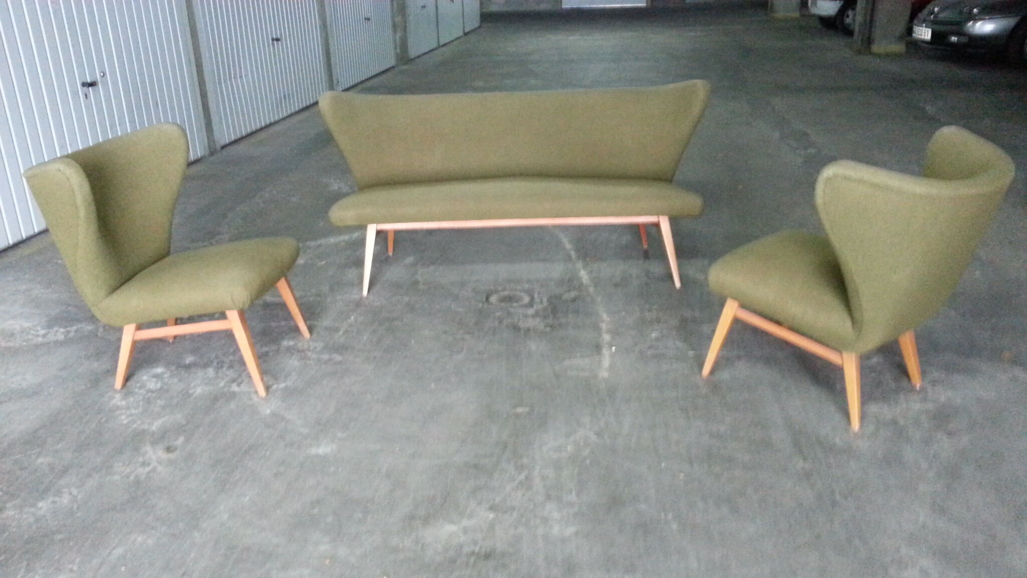 Sculptural sofa and 2 armchairs fifties sofa set