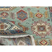 Contemporary Handmade Wool Area Rug, Turquoise Geometric Pattern Carpet for Living Room