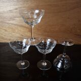 4 vintage cocktail glasses engraved with flower pattern, 50s