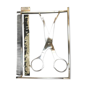 Enseigne de coiffeur  en métal chromé des années 30
