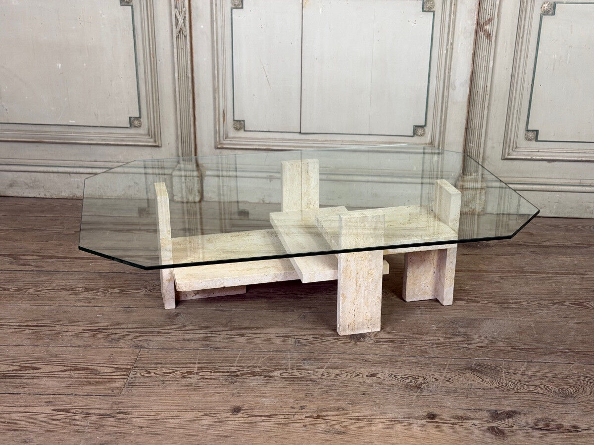 Brutalist travertine table by Willy Ballez, circa 1980