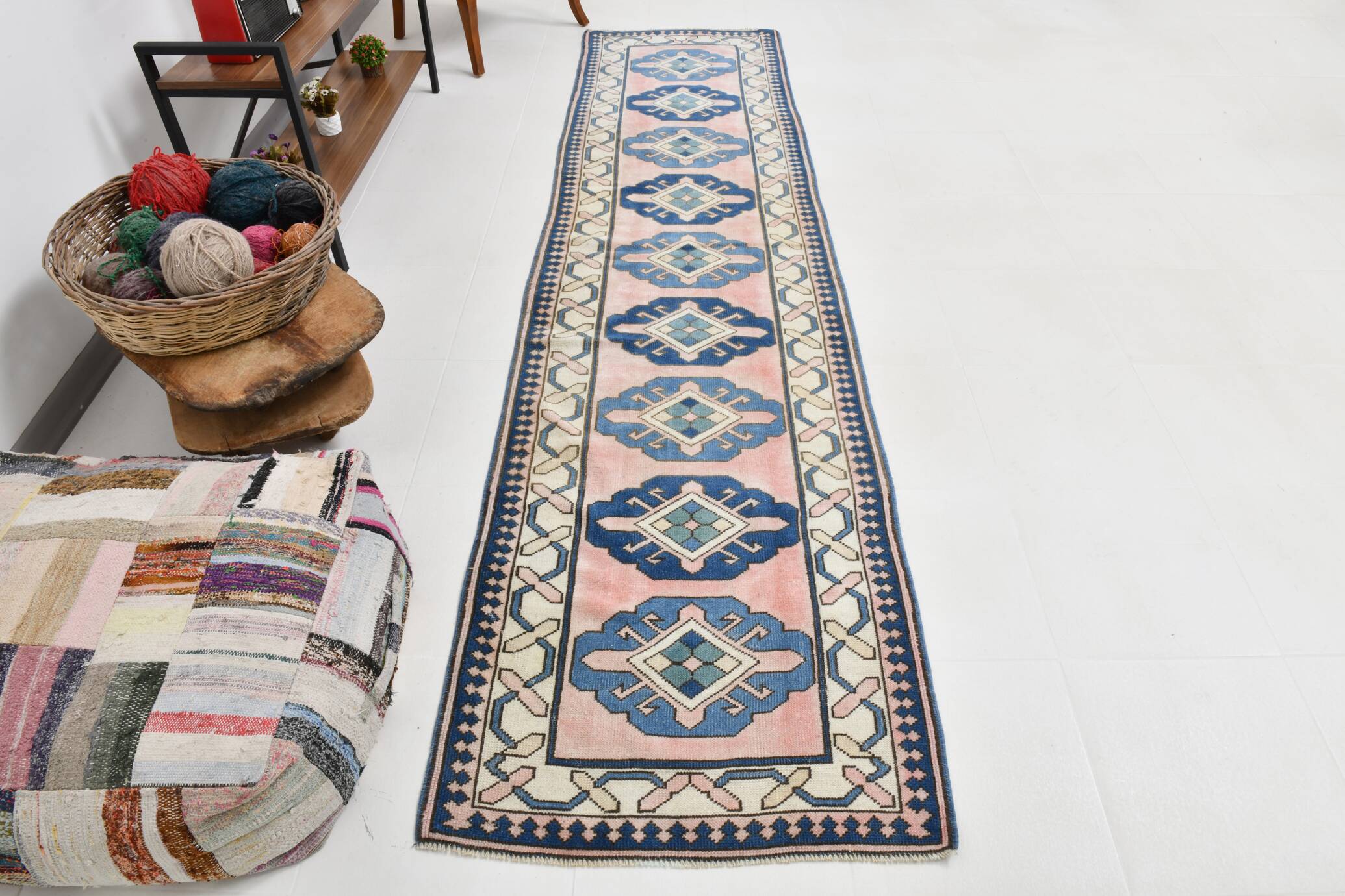 3x10 Pink & Blue Oushak Runner Rug 80x325Cm SK 22171