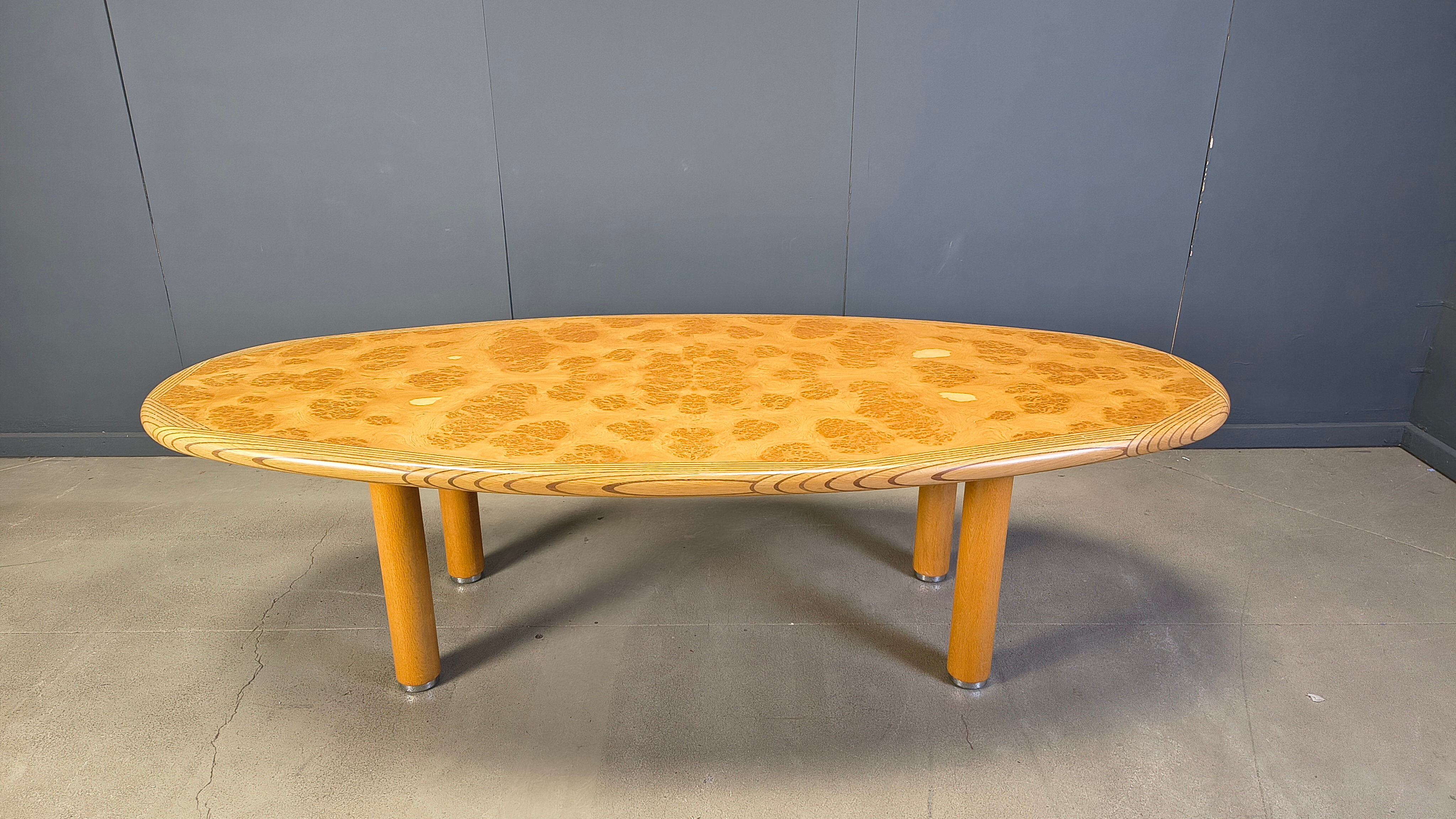 XXL dining table in burl and elm wood, 1980s