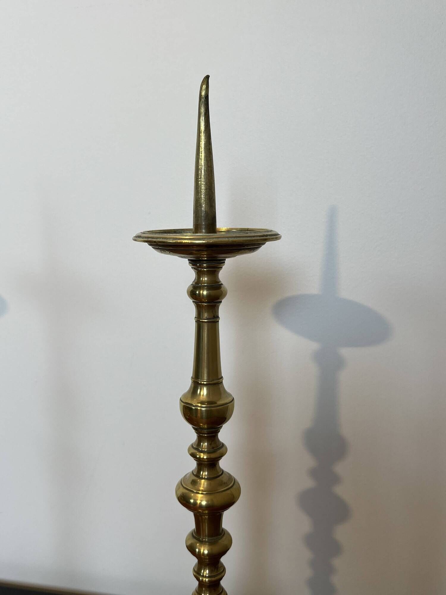 Pair of Large Brass Altar Candlesticks with Baluster Shaft and Tripod Base