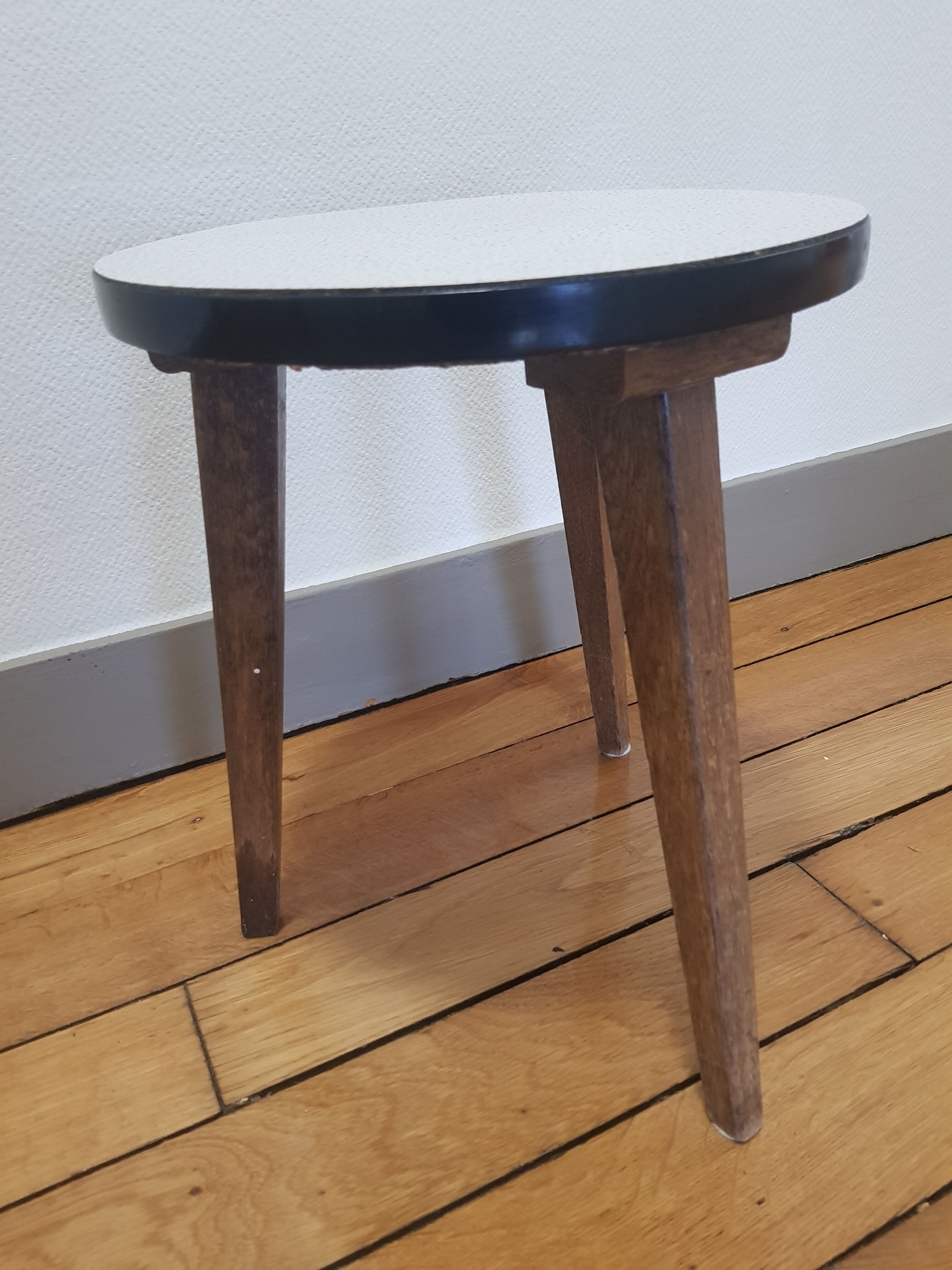 Wooden and formica tripod coffee table
