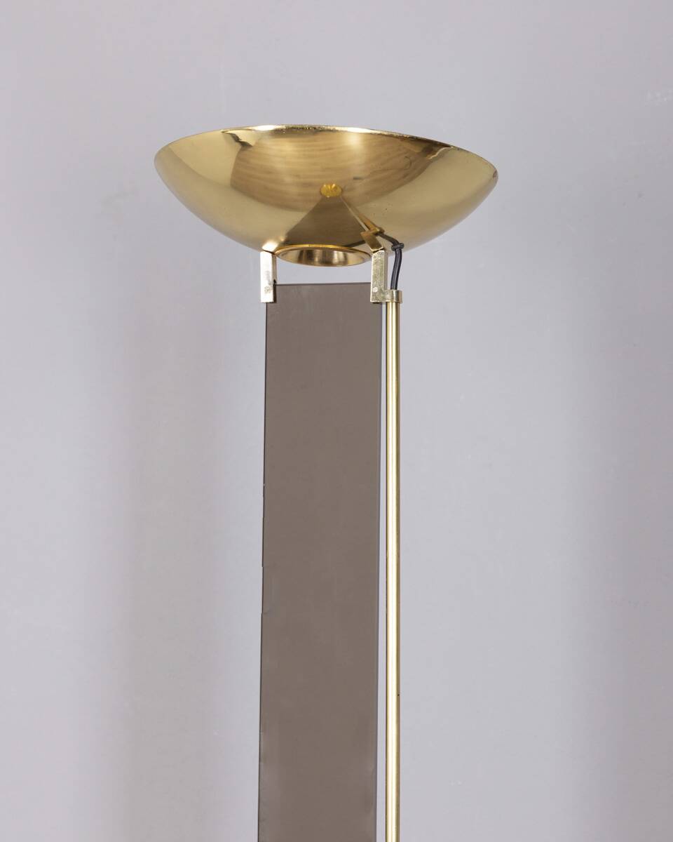 Vintage 1980s floor lamp in gold-plated brass and glass, designed by Relux