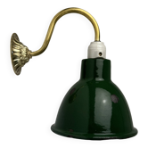 Antique workshop wall light in brass and enameled sheet metal