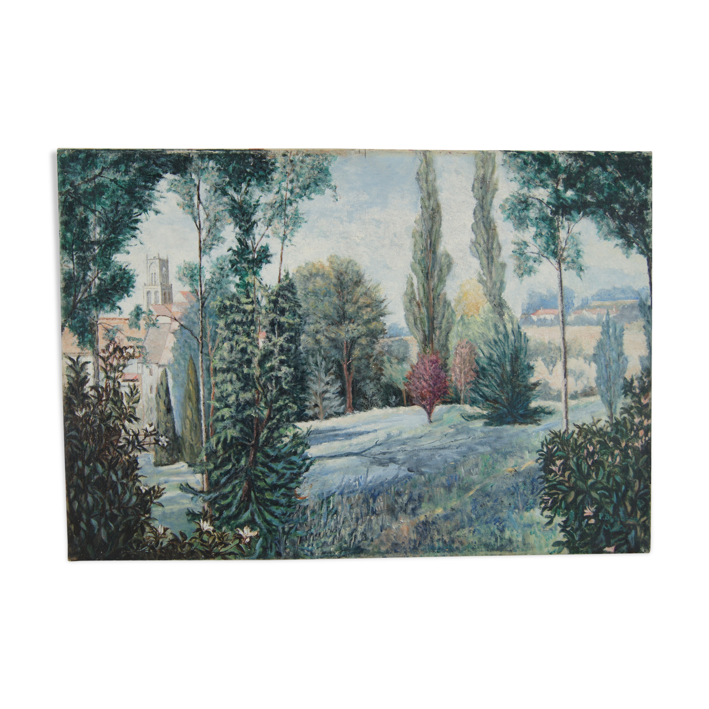 Country and village view - Oil on canvas signed at bottom right French School 20th