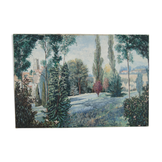 Country and village view - Oil on canvas signed at bottom right French School 20th
